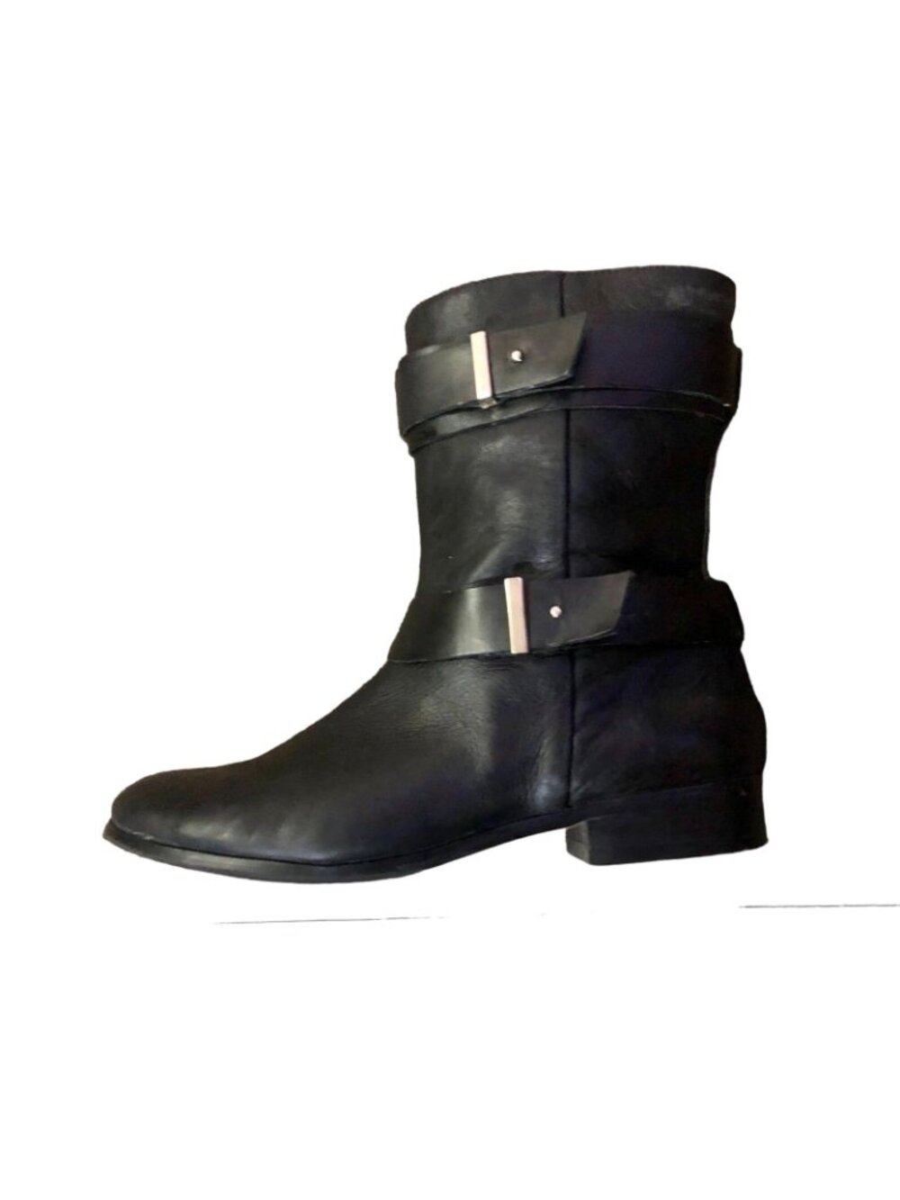 Ann Taylor Black Leather Ankle Moto Harness Boots Womens 6.5 Side Zip Used - Picture 10 of 12